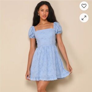 Lulu's Light Blue Puff Sleeve Dress